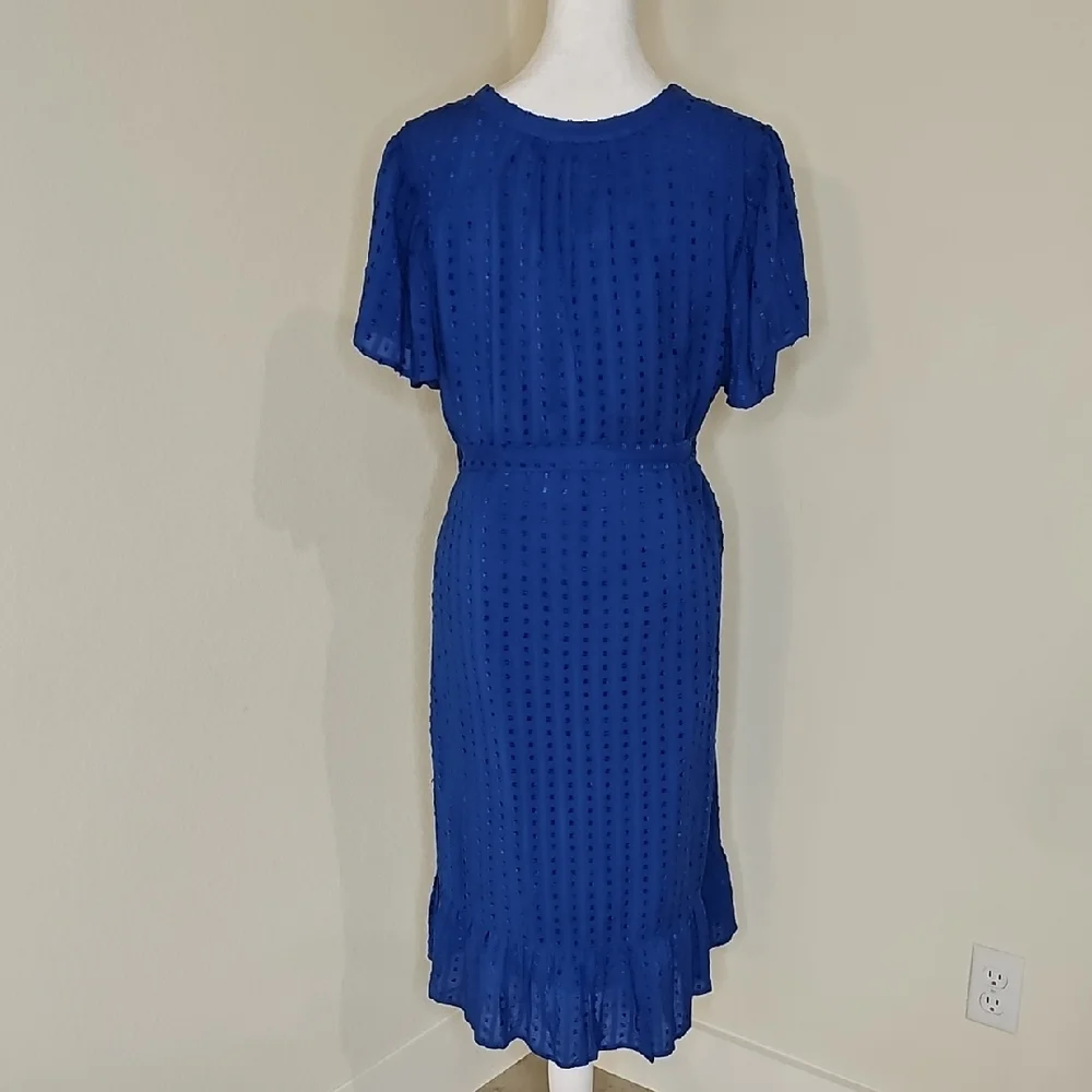 Ann Taylor Blue V-Neck Flutter Sleeve Dress Sz XL - Picture 5 of 9
